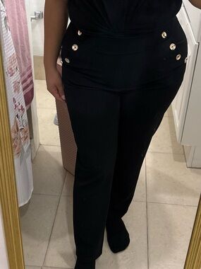 Black Pants with Gold Button Detail